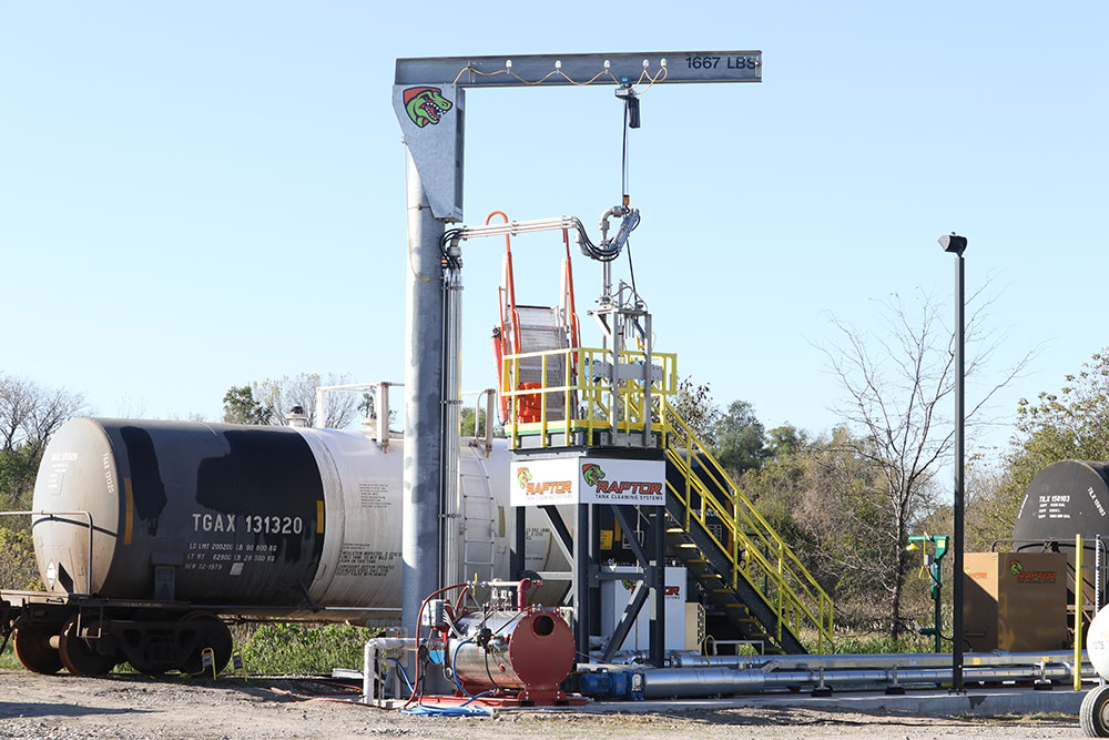 Raptor® Tank Cleaning System preparing to clean a railcar tank